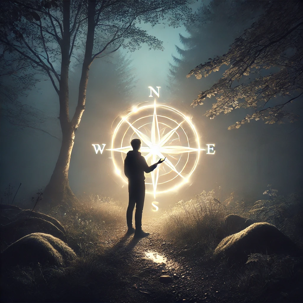 A glowing figure emerging from the mist, radiating light and calm