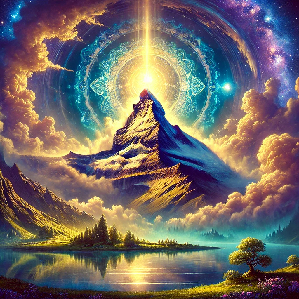 The Holy Mountain, radiant under a cosmic sky