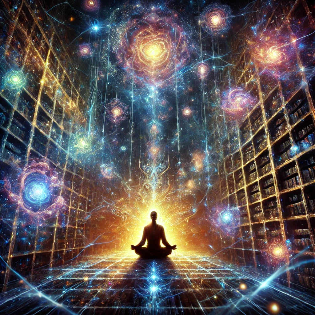 A kaleidoscope of fractals and glowing entities within a vast cosmic expanse